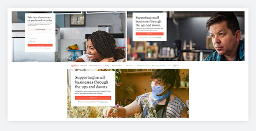 Gusto website call to actions.